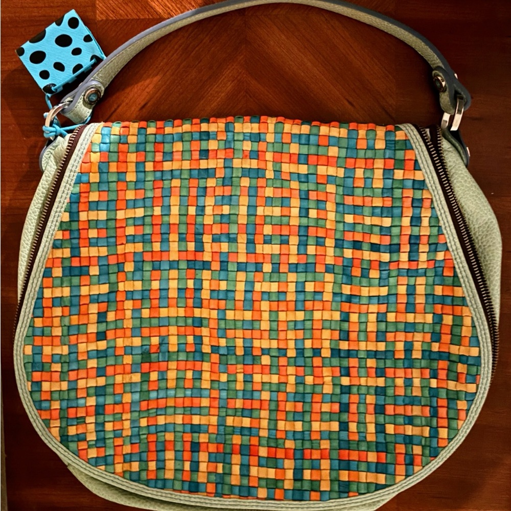 Orange and Green Shoulder Bag with Woven Design